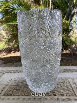 Czech Bohemian Cut Crystal Glass Starburst Sharp Sawtooth 10 Vase XLNT