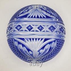 Czech Bohemian Cut To Clear Crystal Bowl Cobalt Blue Stars Stripes 8