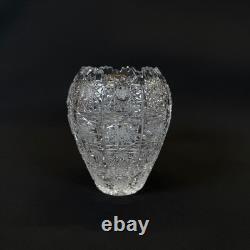 Czech Bohemian Queen Lace Cut Crystal Glass Vase Hand Cut Vintage Decor 4,5