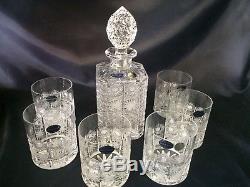 Czech bohemia crystal cut glass Cut Whisky set 6x glasses + 1x decanter