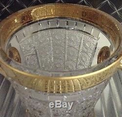 Czech bohemia crystal cut glass Luxury Ice Bowl 21cm decorated gold and engra