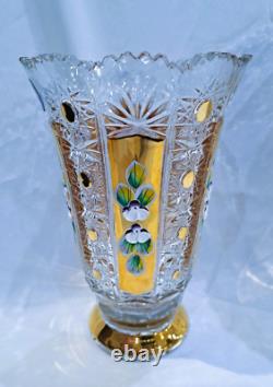Czech bohemia crystal glass Cut crystal vase 25cm/10 decorated gold and enam