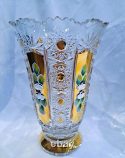 Czech bohemia crystal glass Cut crystal vase 25cm/10 decorated gold and enam