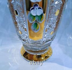 Czech bohemia crystal glass Cut crystal vase 25cm/10 decorated gold and enam