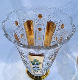 Czech bohemia crystal glass Cut crystal vase 25cm/10 decorated gold and enam