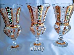 Czech bohemia crystal glass Cut crystal vase 36cm/14 decorated gold and ename