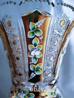 Czech bohemia crystal glass Cut crystal vase 36cm/14 decorated gold and ename