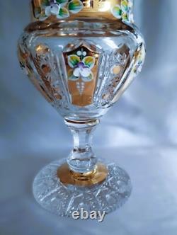 Czech bohemia crystal glass Cut crystal vase 36cm/14 decorated gold and ename