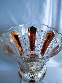 Czech bohemia crystal glass Cut crystal vase 36cm/14 decorated gold and ename