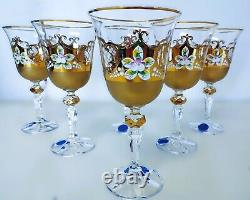 Czech bohemia cut crystal glass Wine glasses 17cm decorated gold and enamel6pc