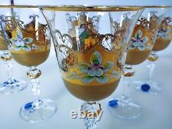 Czech bohemia cut crystal glass Wine glasses 17cm decorated gold and enamel6pc