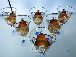 Czech bohemia cut crystal glass Wine glasses 17cm decorated gold and enamel6pc