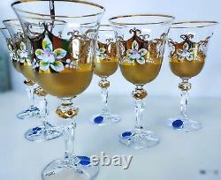 Czech bohemia cut crystal glass Wine glasses 17cm decorated gold and enamel6pc