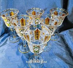 Czech bohemia cut crystal glass Wine glasses 18cm decorated gold 6pc 220ml