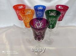 Czech bohemia cut crystal glass Wine glasses 22cm multicolor 6pc