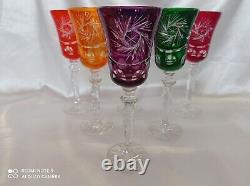 Czech bohemia cut crystal glass Wine glasses 22cm multicolor 6pc