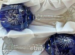 Czech bohemia cut crystal glass Wine glasses 23cm blue color 6pc