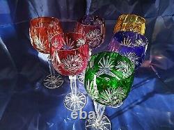 Czech bohemia cut crystal glass Wine glasses 23cm multicolor 6pc