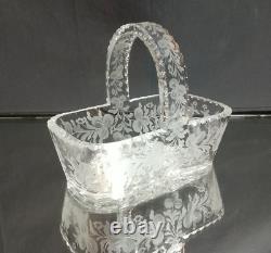 DAZZLING! 8 Cut Crystal BASKET Antique ABP Rectangular ETCHED Vintage