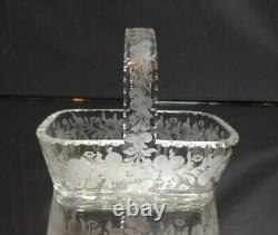 DAZZLING! 8 Cut Crystal BASKET Antique ABP Rectangular ETCHED Vintage