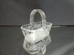 DAZZLING! 8 Cut Crystal BASKET Antique ABP Rectangular ETCHED Vintage