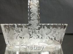 DAZZLING! 8 Cut Crystal BASKET Antique ABP Rectangular ETCHED Vintage