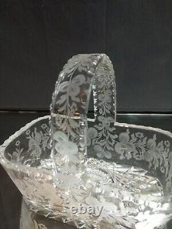 DAZZLING! 8 Cut Crystal BASKET Antique ABP Rectangular ETCHED Vintage