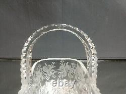 DAZZLING! 8 Cut Crystal BASKET Antique ABP Rectangular ETCHED Vintage