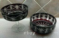 Dark Ruby Red Cut to Clear Crystal Bowl and Candy Dish with Lid made in Poland