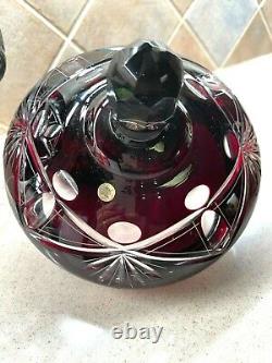 Dark Ruby Red Cut to Clear Crystal Bowl and Candy Dish with Lid made in Poland