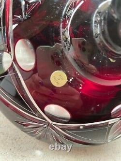 Dark Ruby Red Cut to Clear Crystal Bowl and Candy Dish with Lid made in Poland