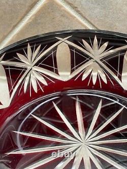 Dark Ruby Red Cut to Clear Crystal Bowl and Candy Dish with Lid made in Poland