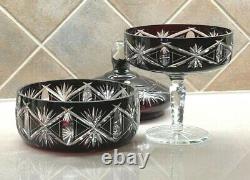 Dark Ruby Red Cut to Clear Crystal Bowl and Candy Dish with Lid made in Poland