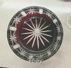 Dark Ruby Red Cut to Clear Crystal Bowl and Candy Dish with Lid made in Poland