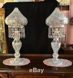 Decorator Pr Large 33 Cut Glass Crystal Lamps Dome Top 25 Beveled Prisims Each