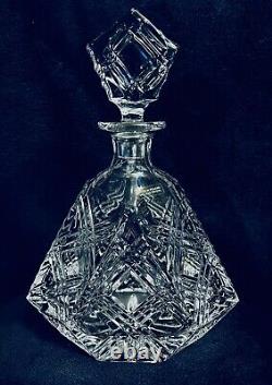 Deep Cut Triangular 24% Lead Crystal Glass Spirits Decanter & Stopper Poland 11