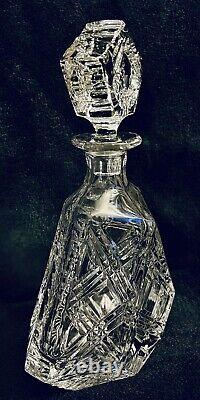 Deep Cut Triangular 24% Lead Crystal Glass Spirits Decanter & Stopper Poland 11