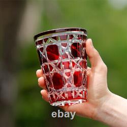 Diamond Cut Cased Crystal Glasses Whiskey Set Juice Drinkware 10oz Cobalt 5PCS