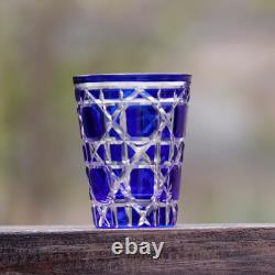 Diamond Cut Cased Crystal Glasses Whiskey Set Juice Drinkware 10oz Cobalt 5PCS