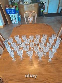 Diamond Cut Depression Crystal Clear Goblet Glassware 31 Pieces Ball Stemmed