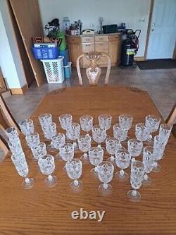 Diamond Cut Depression Crystal Clear Goblet Glassware 31 Pieces Ball Stemmed