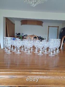 Diamond Cut Depression Crystal Clear Goblet Glassware 31 Pieces Ball Stemmed