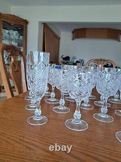 Diamond Cut Depression Crystal Clear Goblet Glassware 31 Pieces Ball Stemmed