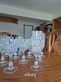 Diamond Cut Depression Crystal Clear Goblet Glassware 31 Pieces Ball Stemmed