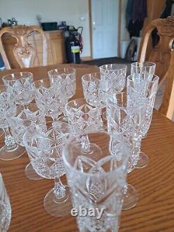 Diamond Cut Depression Crystal Clear Goblet Glassware 31 Pieces Ball Stemmed