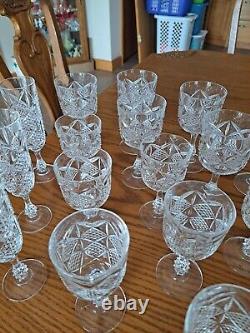 Diamond Cut Depression Crystal Clear Goblet Glassware 31 Pieces Ball Stemmed