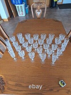 Diamond Cut Depression Crystal Clear Goblet Glassware 31 Pieces Ball Stemmed