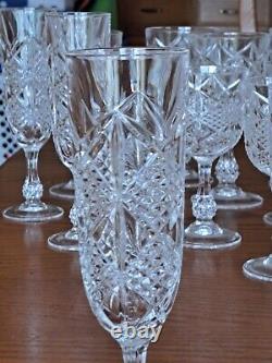 Diamond Cut Depression Crystal Clear Goblet Glassware 31 Pieces Ball Stemmed