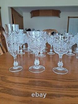 Diamond Cut Depression Crystal Clear Goblet Glassware 31 Pieces Ball Stemmed