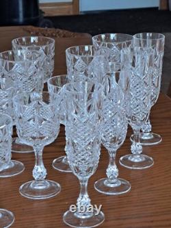 Diamond Cut Depression Crystal Clear Goblet Glassware 31 Pieces Ball Stemmed